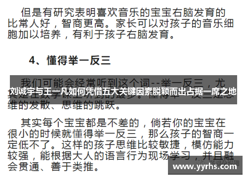 刘诚宇与王一凡如何凭借五大关键因素脱颖而出占据一席之地
